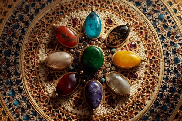 Navaratna gemstone arrangement symbolizing nine planetary energies in Vedic astrology.