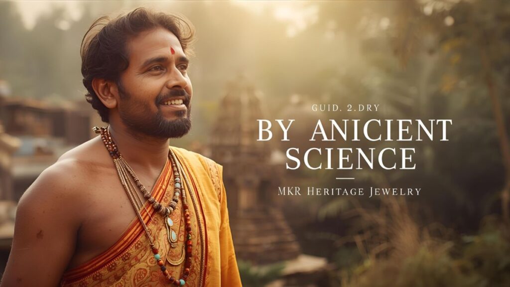 Spiritual teacher smiling in sacred environment, symbolizing gemstone wisdom and divine guidance.