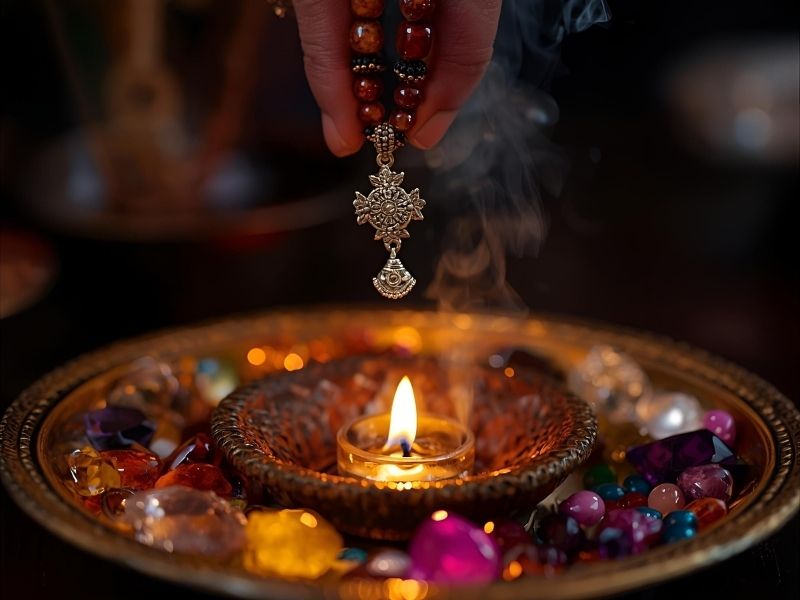 ๐ The Art & Soul of Customized Mystic Jewelry Energy cleansing image: Jewelry being purified with holy water and mantra ritual.